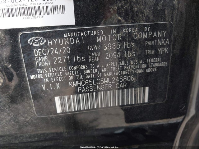 2021 Hyundai Ioniq Hybrid Blue მანქანა იყიდება აუქციონზე, vin: KMHC65LC5MU245806, აუქციონის ნომერი: 45761954