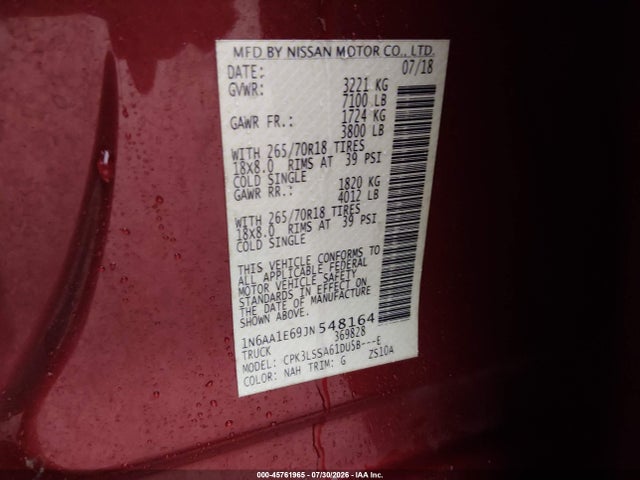 Aukcja sprzedaży 2018 Nissan Titan Sv, vin: 1N6AA1E69JN548164, numer aukcji: 45761965