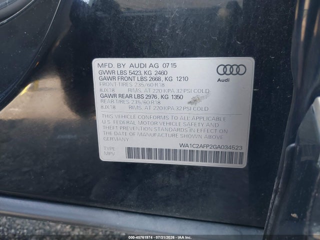 Audi Q5 2.0t Premium 2016 WA1C2AFP2GA034523 Image 9