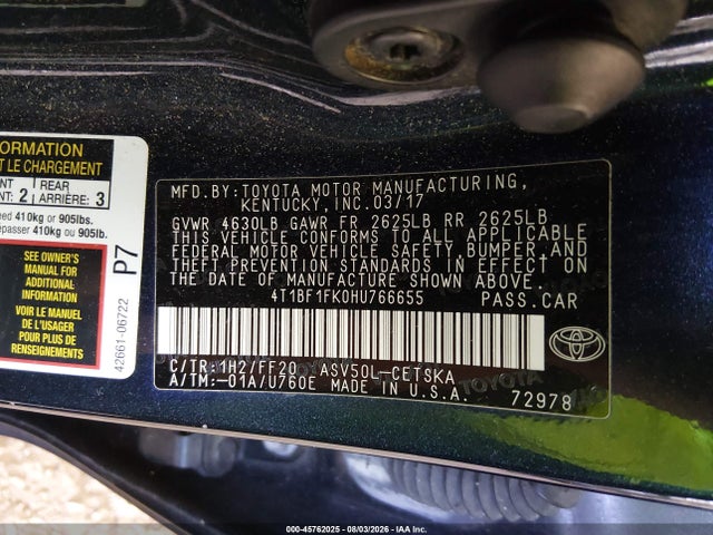 Toyota CAMRY SE 2017 4T1BF1FK0HU766655 Image 9