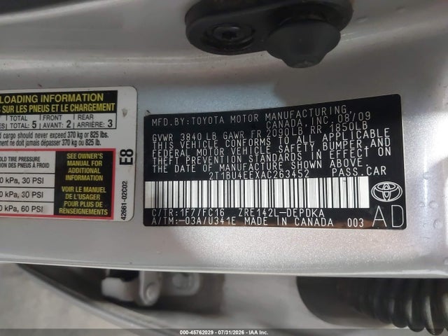 Продаж на аукціоні авто 2010 Toyota Corolla Le, vin: 2T1BU4EEXAC263452, номер лоту: 45762029