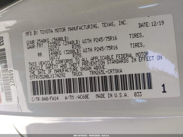 Toyota Tacoma Sr 2020 5TFRX5GN0LX174292 Image 9