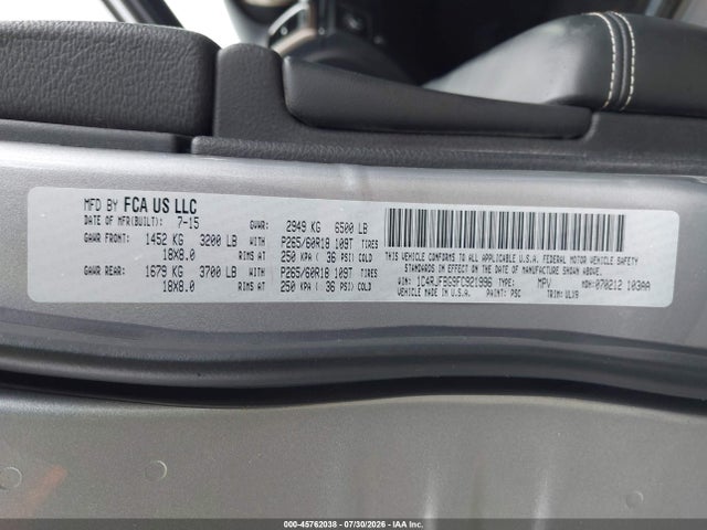 Продажа на аукционе авто 2015 Jeep Grand Cherokee Limited, vin: 1C4RJFBG9FC921996, номер лота: 45762038