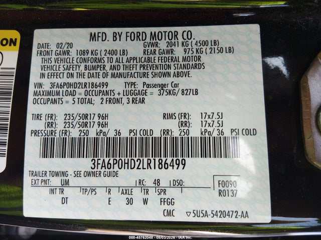 Продаж на аукціоні авто 2020 Ford Fusion Se, vin: 3FA6P0HD2LR186499, номер лоту: 45762048