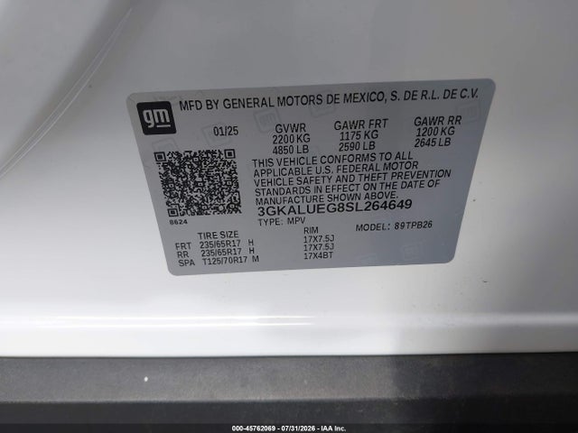 Продаж на аукціоні авто 2025 Gmc Terrain Awd Elevation, vin: 3GKALUEG8SL264649, номер лоту: 45762069