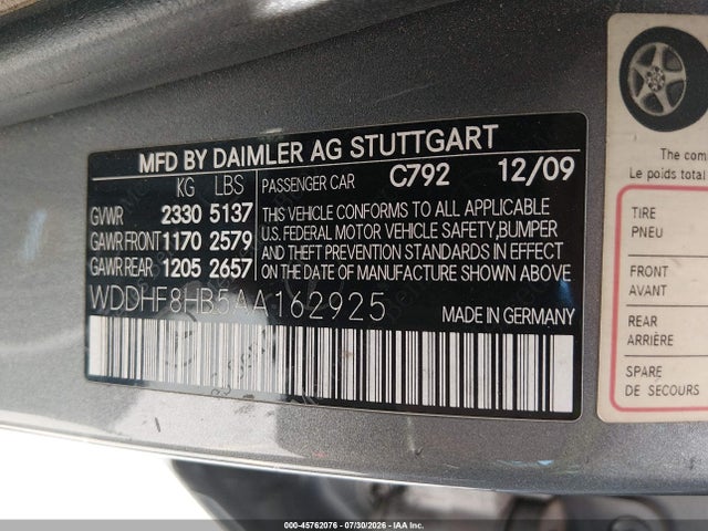 2010 Mercedes-benz E 350 4matic მანქანა იყიდება აუქციონზე, vin: WDDHF8HB5AA162925, აუქციონის ნომერი: 45762076