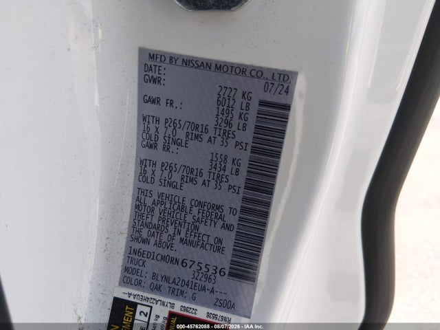 1N6ED1CM0RN675536 Nissan Frontier King Cab S 4x4