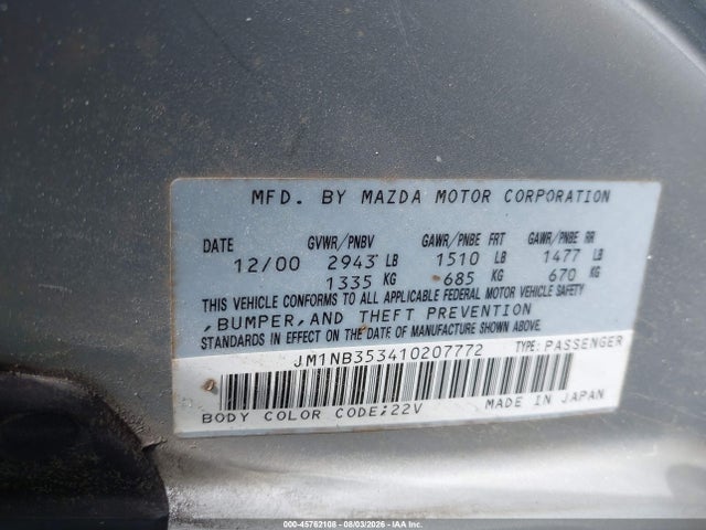 Aukcja sprzedaży 2001 Mazda Mx-5 Miata Ls/special Edition, vin: JM1NB353410207772, numer aukcji: 45762108