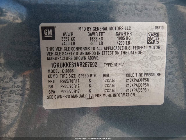 Продажа на аукционе авто 2010 Gmc Yukon Xl 1500 Slt, vin: 1GKUKKE31AR267692, номер лота: 45762113