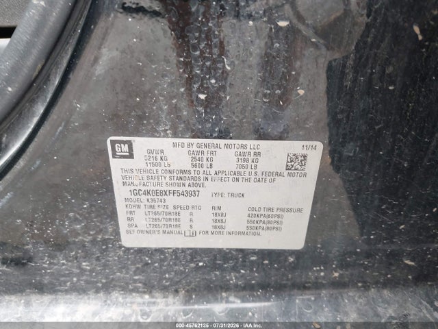 Продажа на аукционе авто 2015 Chevrolet Silverado 3500hd Built After Aug 14 Ltz, vin: 1GC4K0E8XFF543937, номер лота: 45762135