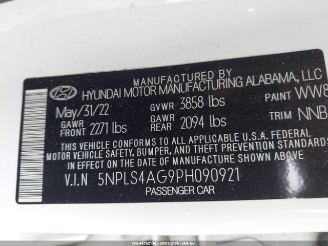 Продаж на аукціоні авто 2023 Hyundai Elantra Sel, vin: 5NPLS4AG9PH090921, номер лоту: 45762136