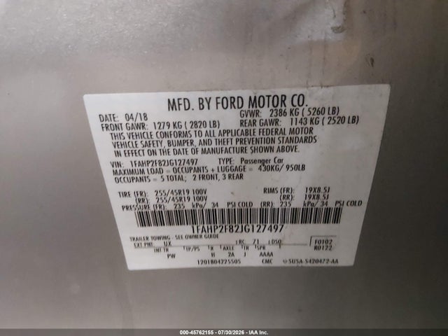 Ford Taurus Limited 2018 1FAHP2F82JG127497 Image 9
