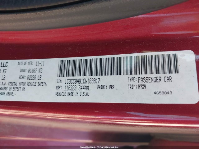 Aukcja sprzedaży 2012 Chrysler 200 Lx, vin: 1C3CCBAB1CN163817, numer aukcji: 45762163