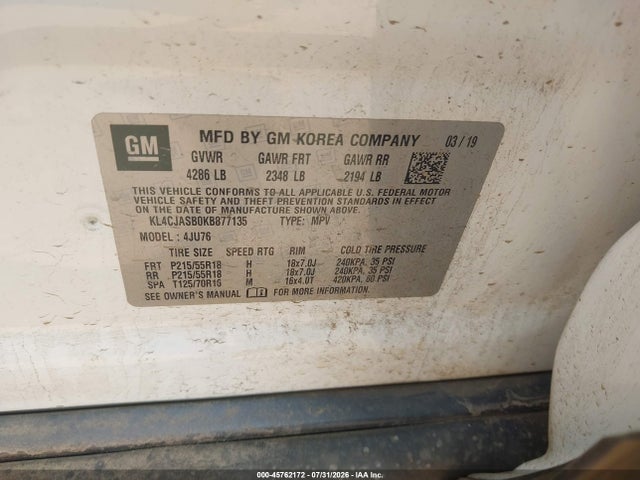 Продаж на аукціоні авто 2019 Buick Encore Fwd Preferred, vin: KL4CJASB0KB877135, номер лоту: 45762172