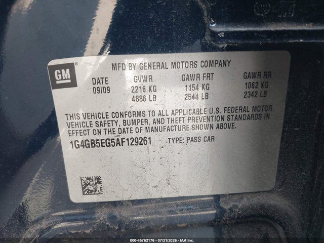 Продажа на аукционе авто 2010 Buick Lacrosse Cx, vin: 1G4GB5EG5AF129261, номер лота: 45762176