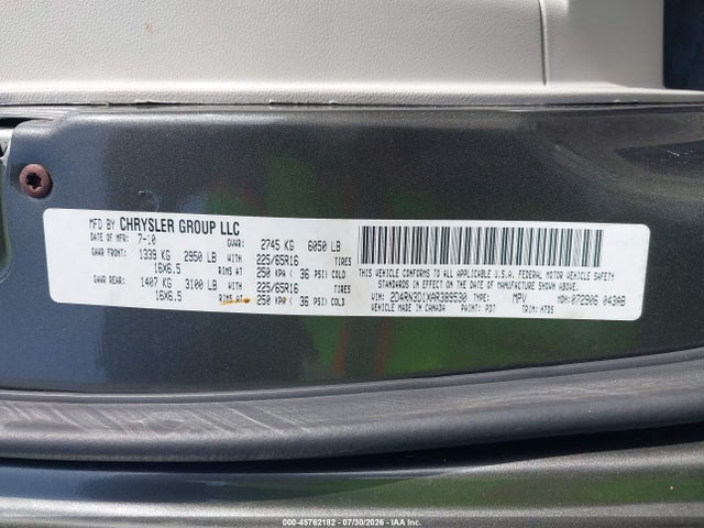 2010 Dodge Grand Caravan Hero მანქანა იყიდება აუქციონზე, vin: 2D4RN3D1XAR389530, აუქციონის ნომერი: 45762182