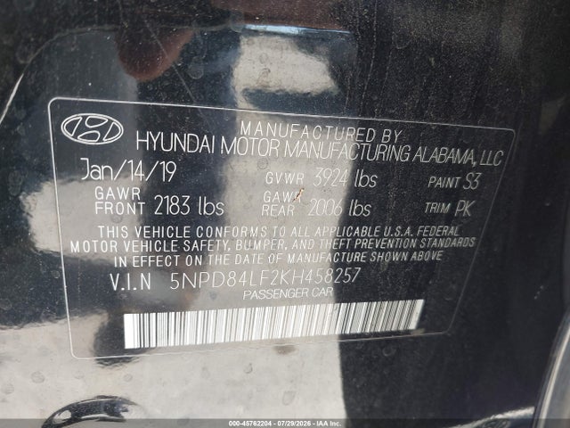 Hyundai ELANTRA SEL 2019 5NPD84LF2KH458257 Image 9