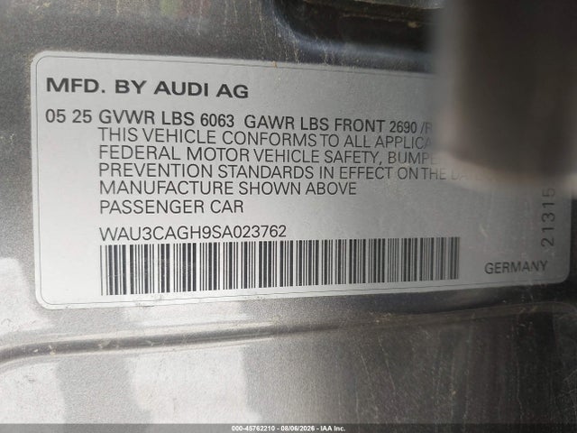Aukcja sprzedaży 2025 Audi A6 E-tron Prestige, vin: WAU3CAGH9SA023762, numer aukcji: 45762210