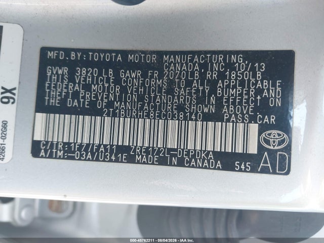 Toyota COROLLA L 2014 2T1BURHE8EC038140 Image 9