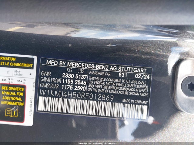 Продажа на аукционе авто 2024 Mercedes-benz Cle 300 4matic, vin: W1KMJ4HB0RF012869, номер лота: 45762242
