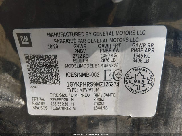 Aukcja sprzedaży 2021 Cadillac Xt6 Sport, vin: 1GYKPHRS9MZ125274, numer aukcji: 45762279