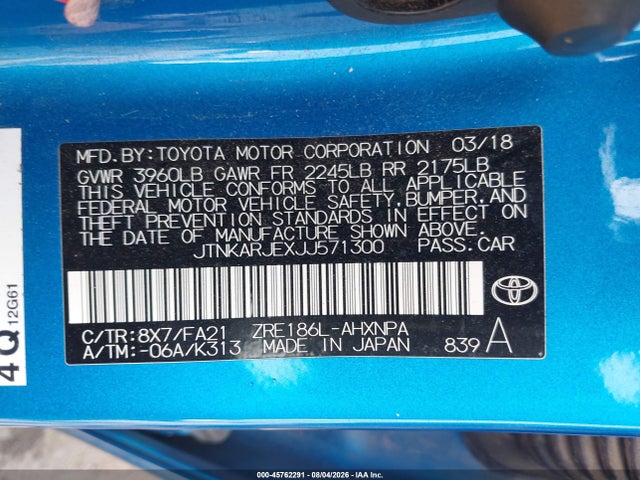 Toyota COROLLA IM 2018 JTNKARJEXJJ571300 Image 9