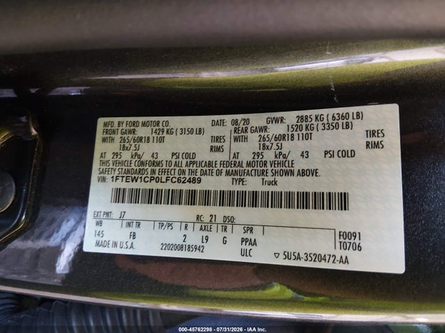 Ford F-150 Xlt 2020 1FTEW1CP0LFC62489 Image 9
