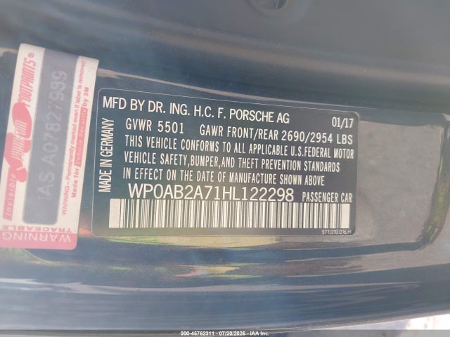 Продажа на аукционе авто 2017 Porsche Panamera 4s, vin: WP0AB2A71HL122298, номер лота: 45762311