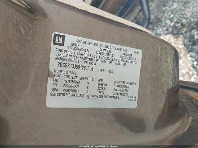 Продажа на аукционе авто 2008 Chevrolet Silverado 1500 Lt1, vin: 2GCEK13J581281805, номер лота: 45762313