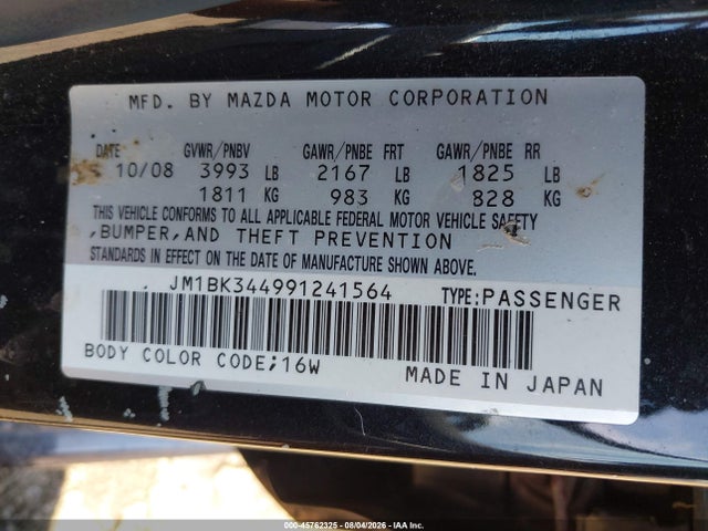 Продаж на аукціоні авто 2009 Mazda Mazda3 S Grand Touring, vin: JM1BK344991241564, номер лоту: 45762325