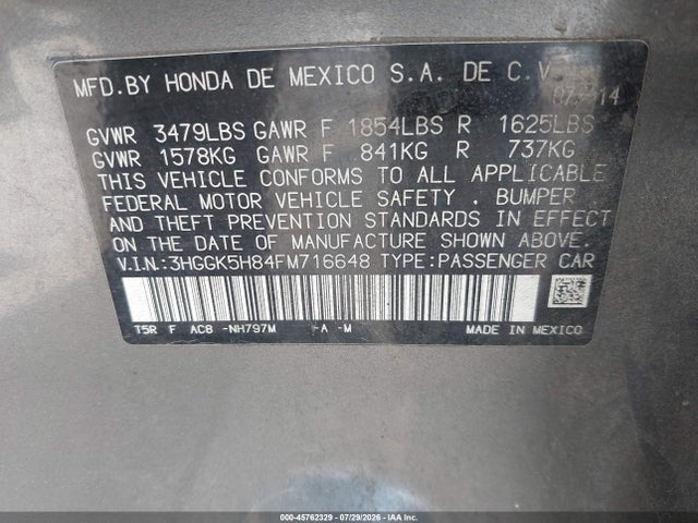 Honda Fit Ex/ex-l 2015 3HGGK5H84FM716648 Image 9