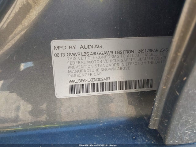 45762334 :رقم المزاد ، WAUBFAFLXEN002487 vin ، 2014 Audi A4 2.0t Premium مزاد بيع