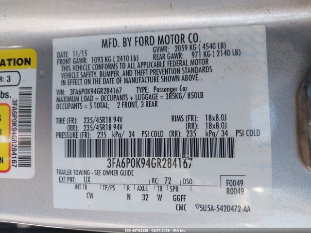 Ford Fusion Titanium 2016 3FA6P0K94GR284167 Image 9