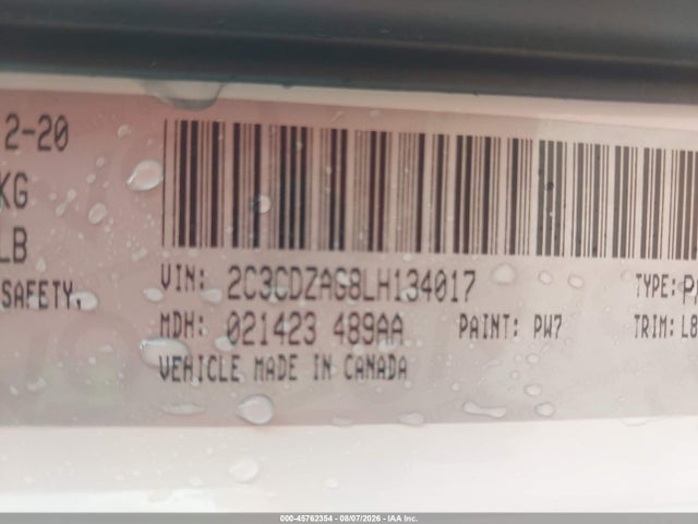 45762354 :رقم المزاد ، 2C3CDZAG8LH134017 vin ، 2020 Dodge Challenger Sxt مزاد بيع