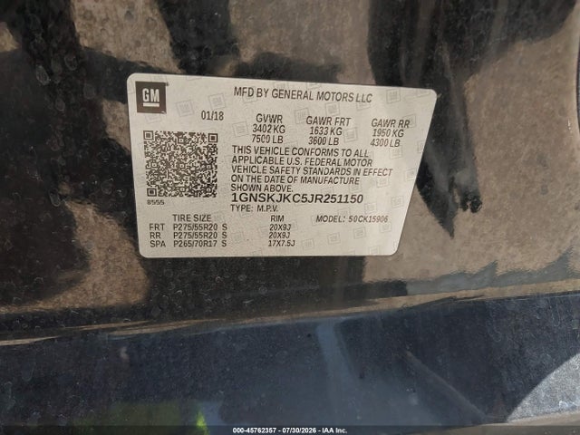 Продажа на аукционе авто 2018 Chevrolet Suburban Premier, vin: 1GNSKJKC5JR251150, номер лота: 45762357