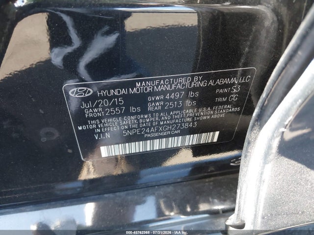 Hyundai SONATA SE 2016 5NPE24AFXGH273843 Image 9