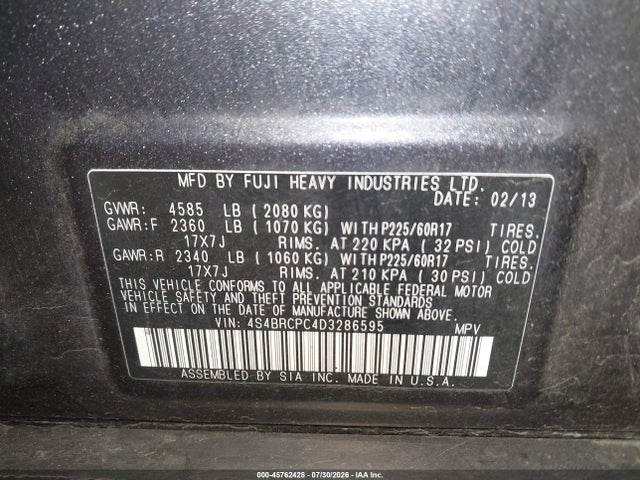 Продаж на аукціоні авто 2013 Subaru Outback 2.5i Limited, vin: 4S4BRCPC4D3286595, номер лоту: 45762428