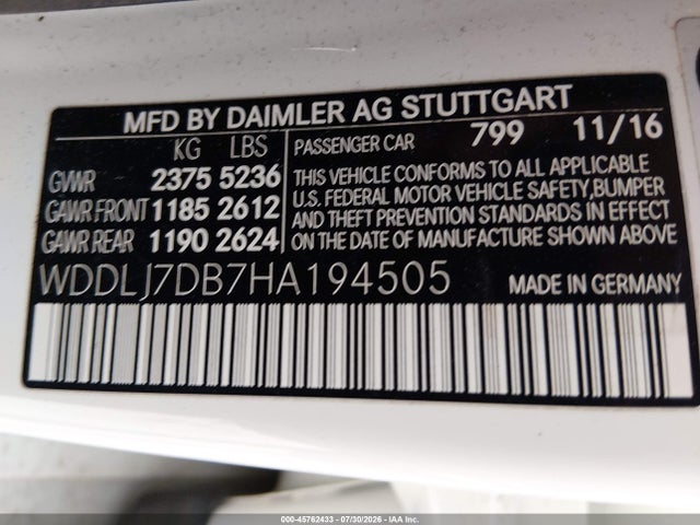 45762433 :رقم المزاد ، WDDLJ7DB7HA194505 vin ، 2017 Mercedes-benz Cls 550 مزاد بيع
