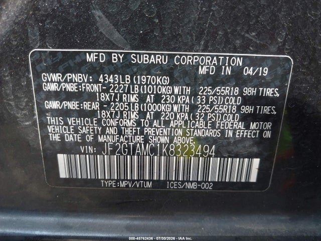 JF2GTAMC1K8323494 Subaru Crosstrek 2.0i Limited