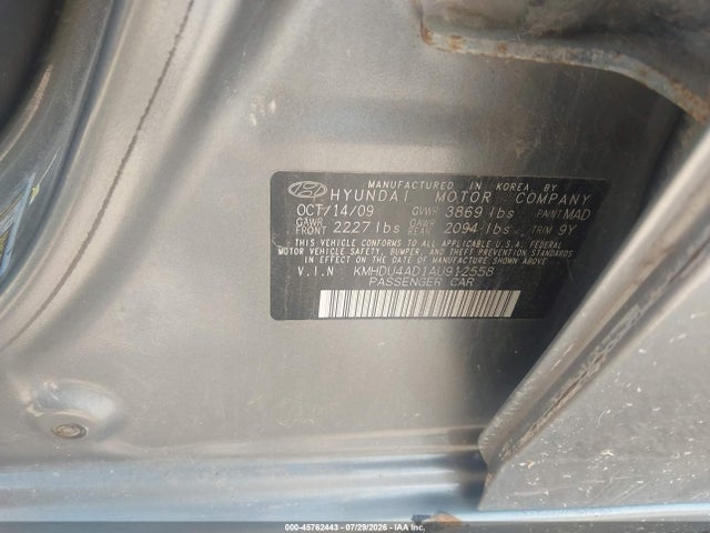45762443 :رقم المزاد ، KMHDU4AD1AU912558 vin ، 2010 Hyundai Elantra Gls مزاد بيع