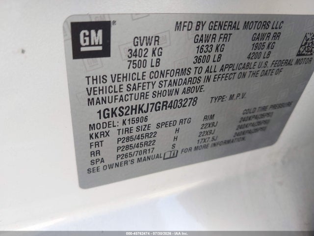Aukcja sprzedaży 2016 Gmc Yukon Xl Denali, vin: 1GKS2HKJ7GR403278, numer aukcji: 45762474