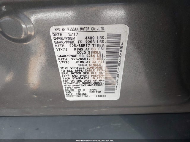 Nissan ROGUE SV 2017 JN8AT2MT1HW395363 Image 9