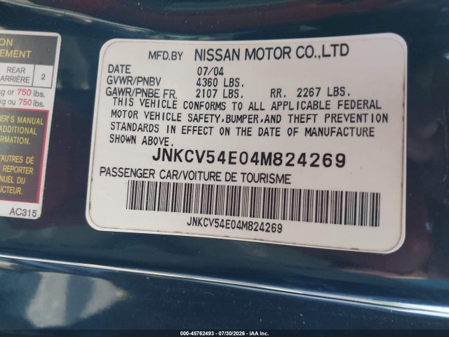 Aukcja sprzedaży 2004 Infiniti G35, vin: JNKCV54E04M824269, numer aukcji: 45762493