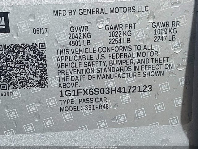 Aukcja sprzedaży 2017 Chevrolet Bolt Ev Premier, vin: 1G1FX6S03H4172123, numer aukcji: 45762507