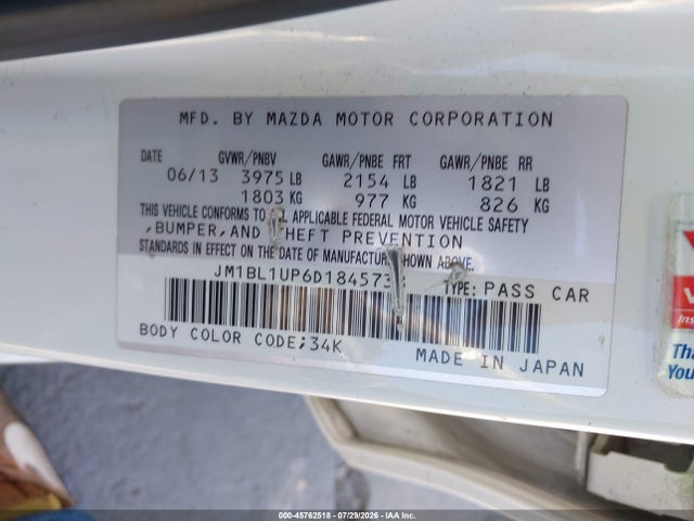 Aukcja sprzedaży 2013 Mazda Mazda3 I Sport, vin: JM1BL1UP6D1845738, numer aukcji: 45762518