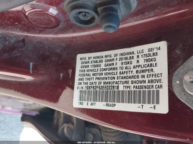 Honda Civic Lx 2014 19XFB2F53EE022818 Image 9
