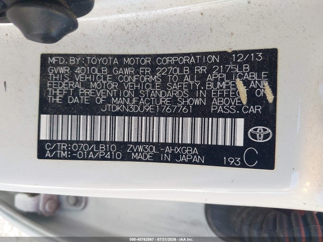 Toyota Prius Five 2014 JTDKN3DU9E1767761 Image 9