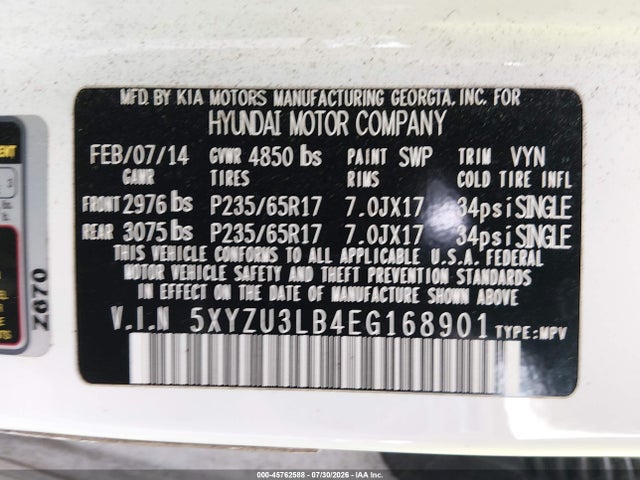 Продаж на аукціоні авто 2014 Hyundai Santa Fe Sport 2.4l, vin: 5XYZU3LB4EG168901, номер лоту: 45762588