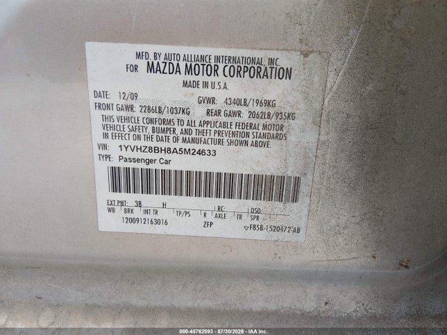 Продаж на аукціоні авто 2010 Mazda Mazda6 I Sport, vin: 1YVHZ8BH8A5M24633, номер лоту: 45762593