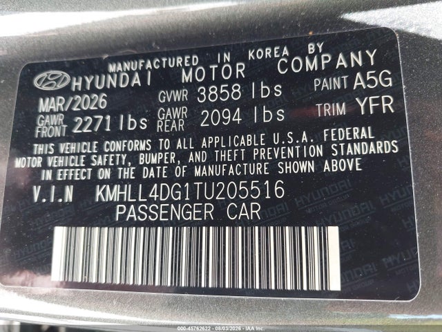 2026 Hyundai Elantra Se მანქანა იყიდება აუქციონზე, vin: KMHLL4DG1TU205516, აუქციონის ნომერი: 45762622